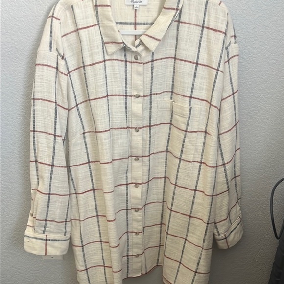 Madewell Cream and Red Button Down Shirt 3XL - Picture 3 of 6